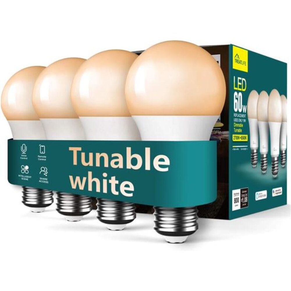 TREATLIFE Smart Light Bulbs 4Pack, 2500K-6500K Tunable White Dimmable LED Light